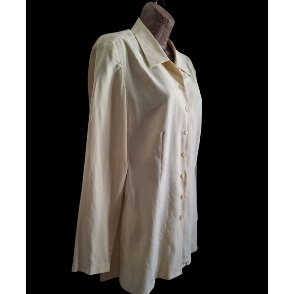 Vintage Silk Long-Sleeve Button-Up Shirt In Light Yellow Size M - Picture 3 of 11